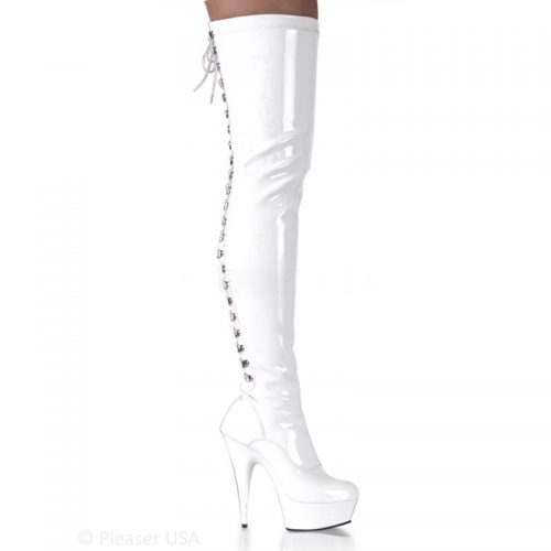 Witte sexy laarze overknee met veters | Pleaser | Silhouette