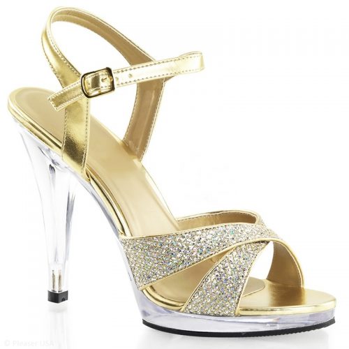 Gouden glitter gala sandalen met naaldhakken