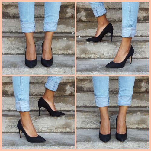 Zwarte nubuck pumps met spitse neus en naaldhakken