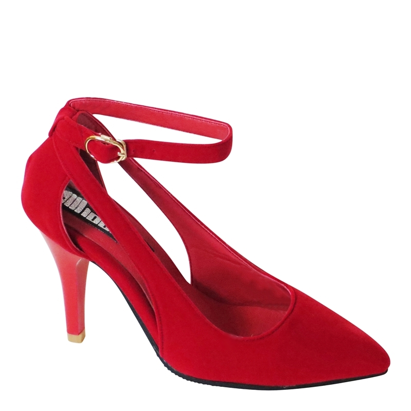 Rode spitse pumps in kleine maat met bandje Silhouette Hoge hakken