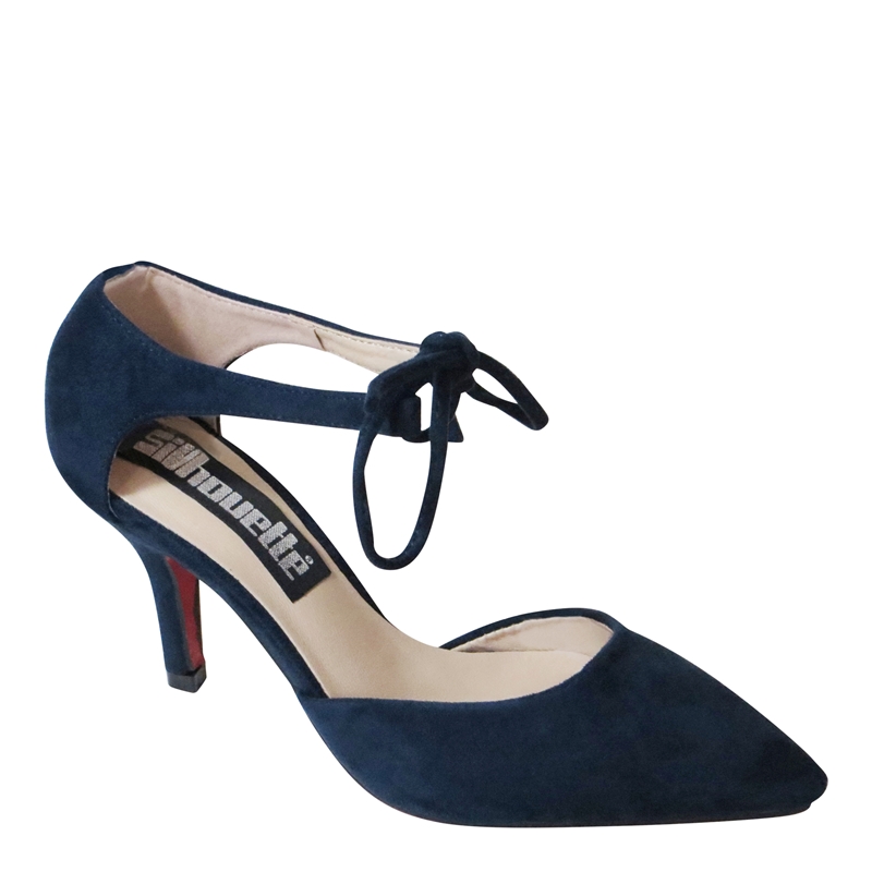 Blauwe kleine maat pump met vetertje en naaldhak Silhouette Hoge hakken