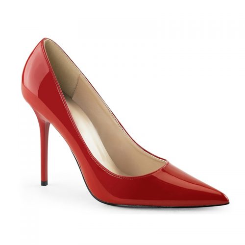 Klassieke spitse lak pumps in rood met hoge naaldhakken