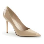 Klassieke spitse lak pumps in nude met hoge naald hakken