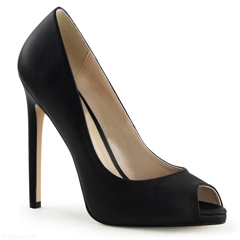 Leren zwarte pumps met peeptoe en hoge naaldhakken | SILHOUETTE Leren pumps met open neus | Dames | MANFIELD | Hakken, Pumps