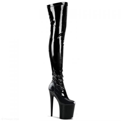 Pleaser overknee laarzen in zwart met superhoge plateau model Flamingo