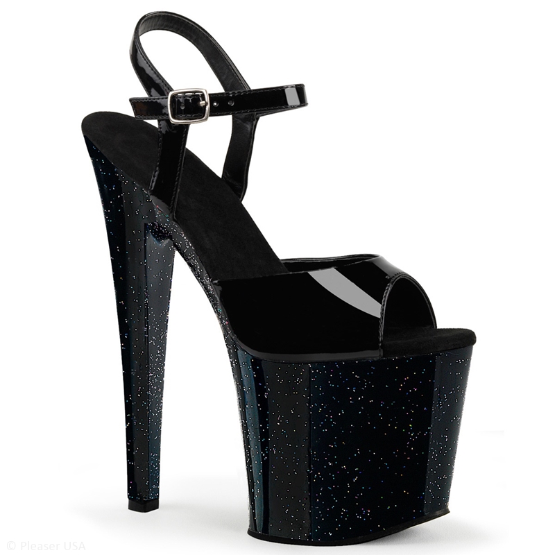 Onhandig Comorama Ritmisch Zwarte paaldans schoenen met hele hoge plateau en glitters | Silhouette