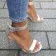 Zilveren sandalen met hoge hak en bandje over de voet | Silhouette