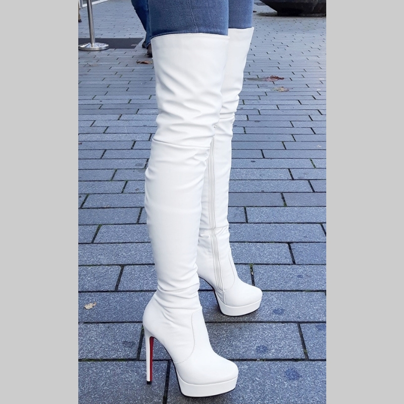 Verwonderlijk Witte overknee laarzen met rode zool en naaldhakken | SILHOUETTE AW-04