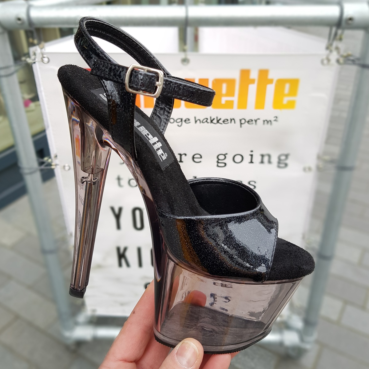 Glitter plateauhakken met smoke tinted zool | Pleaser hakken