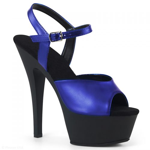 Blauwe sandalet met matte zwarte plateauzool | Blue matte metallic
