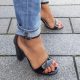 Zwarte sandalen met brede hak en smal enkelbandje | Silhouette
