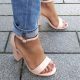 Sandalen met hak 9 cm | Nude lak met blokhakken | Silhouette