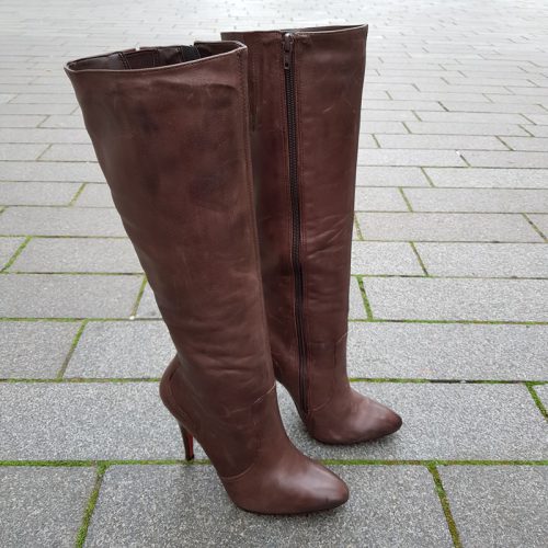 Leren laarzen met hak | Voor dames en heren! | Silhouette Hoge laars tot boven de knie in bruin leer met stevige