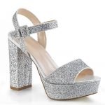 Zilveren glitter sandalen met bandje | Glitter hakken zilver | Silhouette