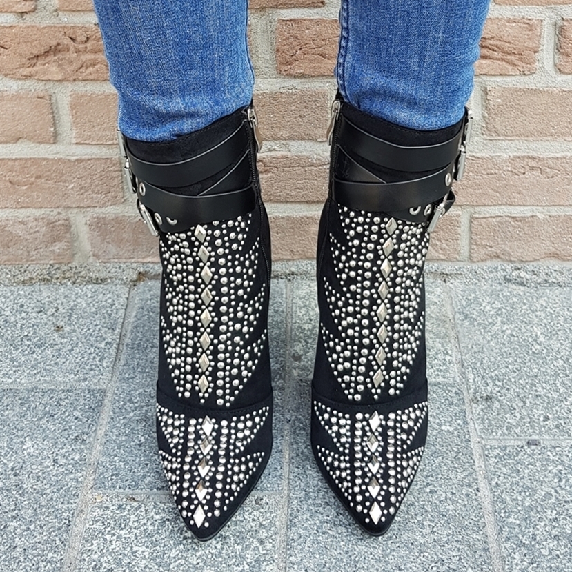 Enkellaars met studs en stevige hak | Silhouette