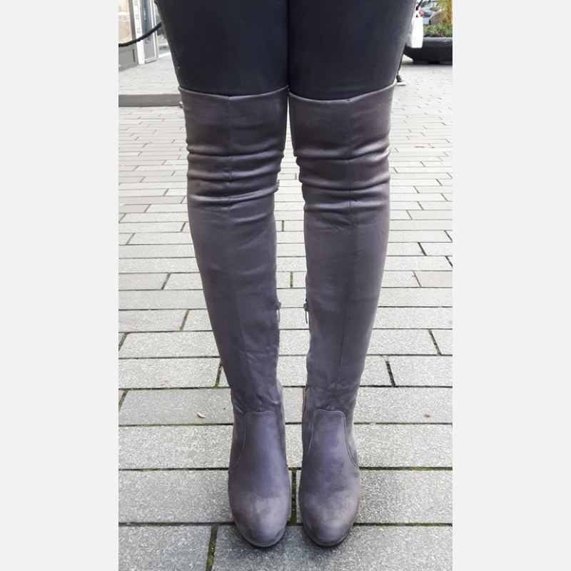 Grijze overknee laarzen met blokhak | Grijze overkneelaarzen Grijze overknee laarzen met blokhak | Grijze overkneelaarzen
