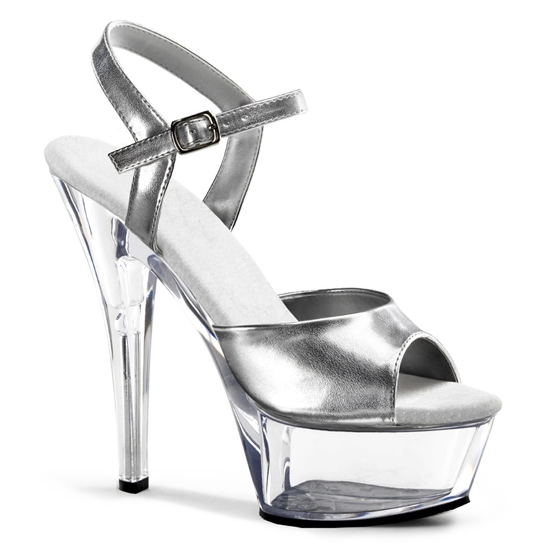 2728-98-112 - zilveren sandalen met doorzichtige zool en hoge hak Zilveren danshakken met doorzichtige zool en hak | Pleasers zilver metallic