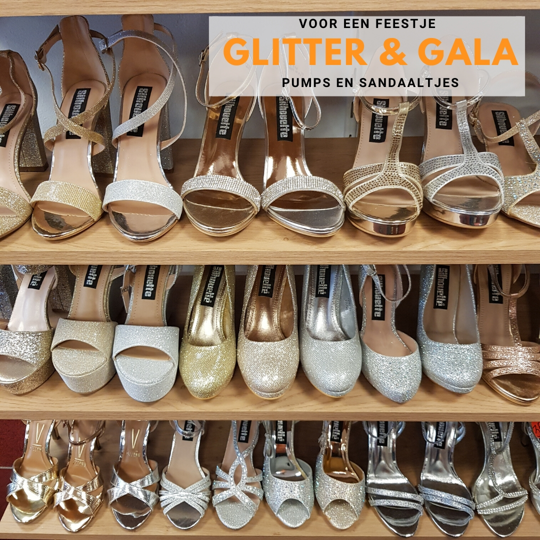 Goud en zilver glitter sandalen voor feest en gala