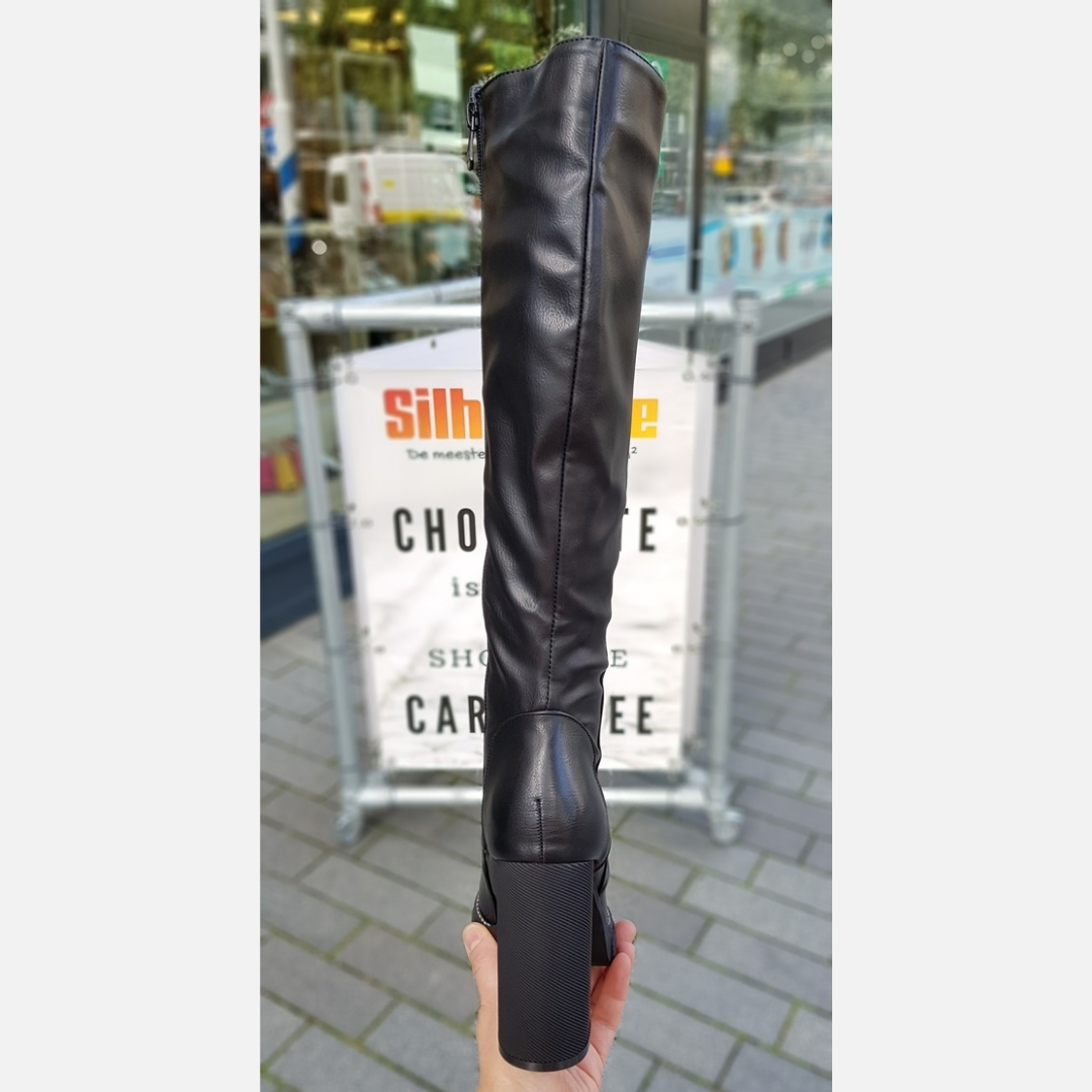 Stoere lange laars met blokhak en grove zool | Silhouette