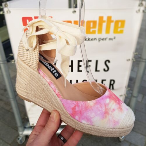 Tie-dye espadrilles met sleehak in roze oranje geel | Espadrilles met tie-dye effect