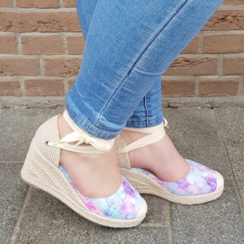 Tie-dye sleehak espadrilles in paars roze turquoise