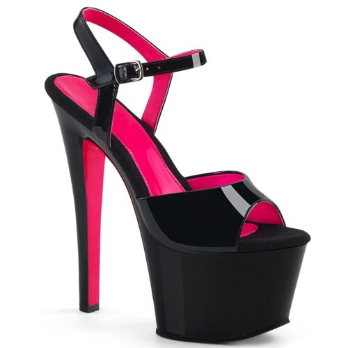 Zwarte hoge dansschoenen met neon roze zool | Pleaser plateau hakken met roze onderkant