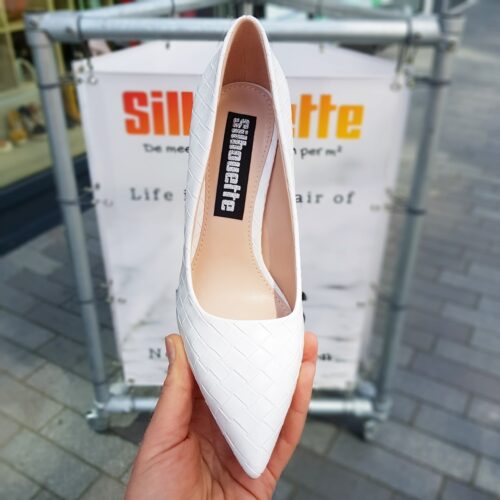 Gevlochten pumps met hoge hak in wit | Witte gevlochten pumps met naaldhak