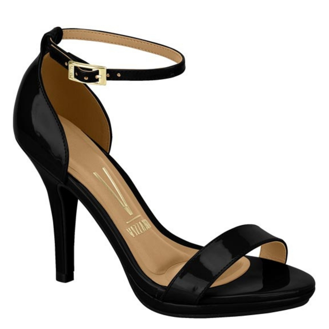 Zwarte comfortabele sandaal met naaldhak in lak | Zwart lak Vizzano-sandaaltjes met naaldhak en plateautje