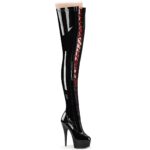 2648-10-090 – Zwart-rode Pleaser laarzen met veters voor en plateau – Overkneelaarzen in zwart met rood (1)