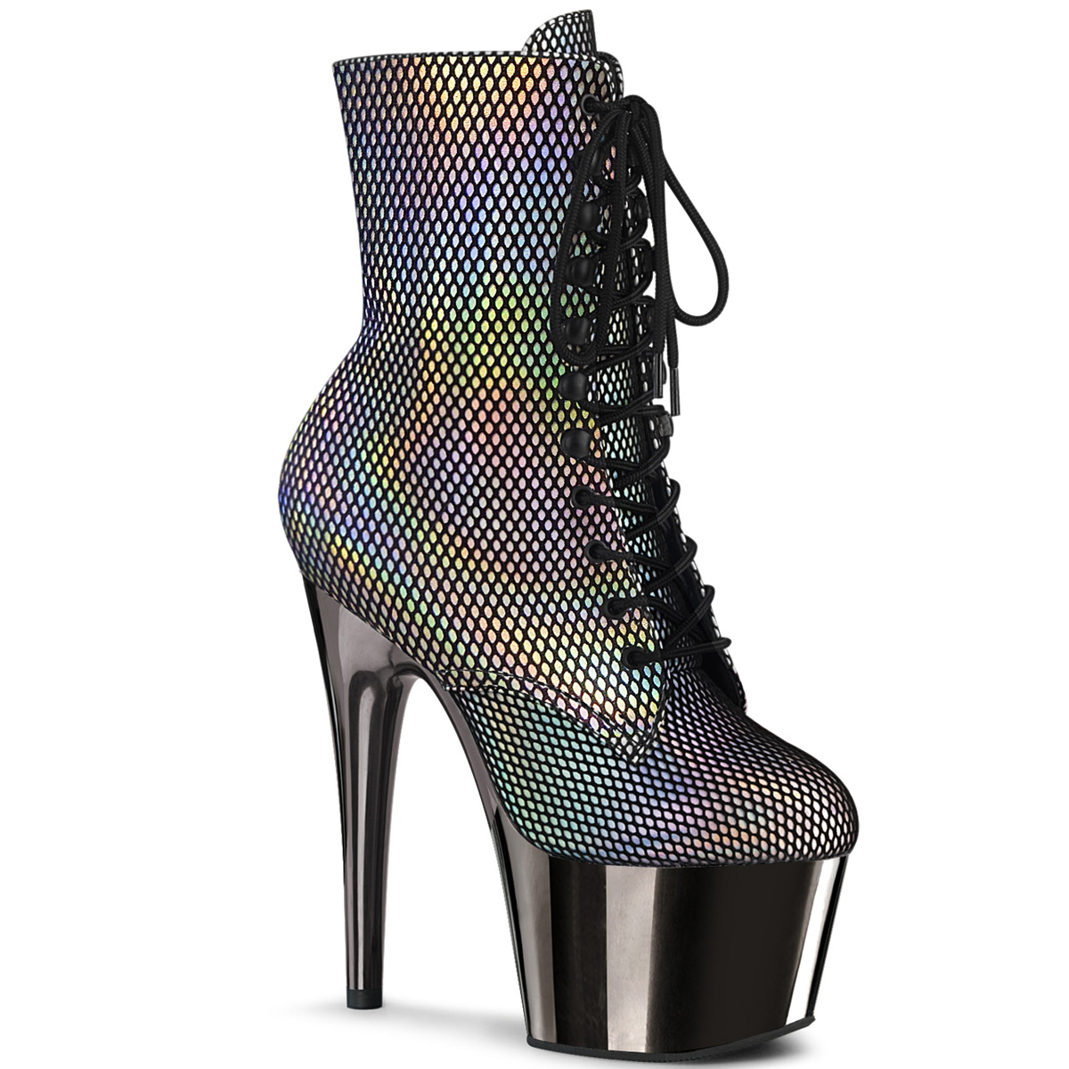 Metallic grijze enkellaarzen met visnet toplaag | Silhouette