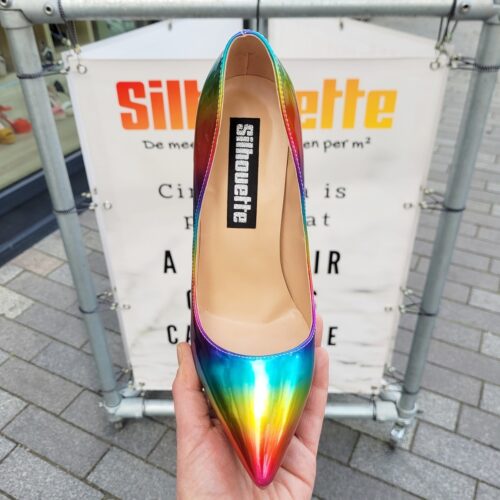 Regenboog stiletto pumps met spitse neus | Rainbow high heels