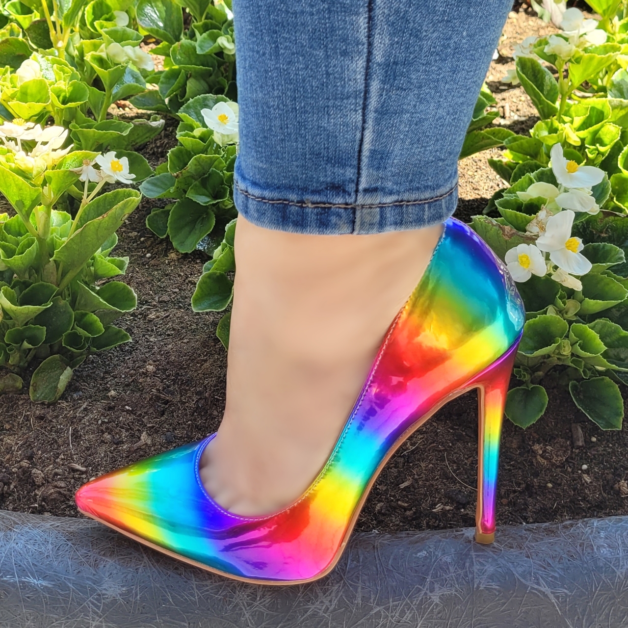 Regenboog stiletto pumps met spitse neus | Silhouette