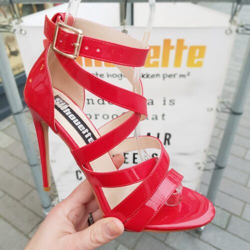 Rode sandalen met hoge hak in grote maten | Rode open schoentjes met hoge hak