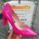 Neon roze lakpumps met slanke blokhak | Felroze lak pumps met spitse neus