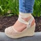 Roze sleehakken met dichte neus | Lichtroze espadrilles met goud