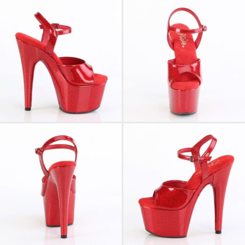 Rode Pleasers met glitters in het materiaal | Rode hoge hakken met glitters
