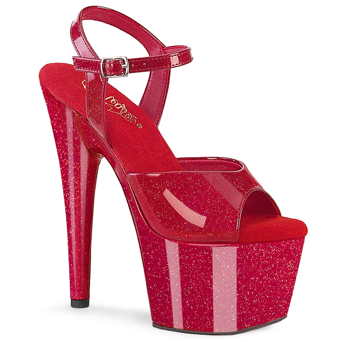 Rode Pleasers met glitters in het materiaal | Rode hoge hakken met glitters