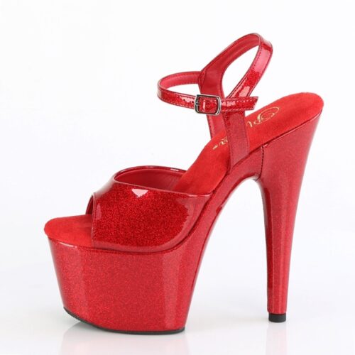 Rode Pleasers met glitters in het materiaal | Rode hoge hakken met glitters
