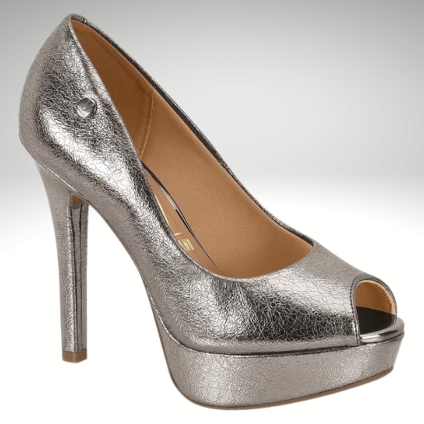 Pewter kleurige pumps met hoge hak en peeptoe | Pewter hoge hakken