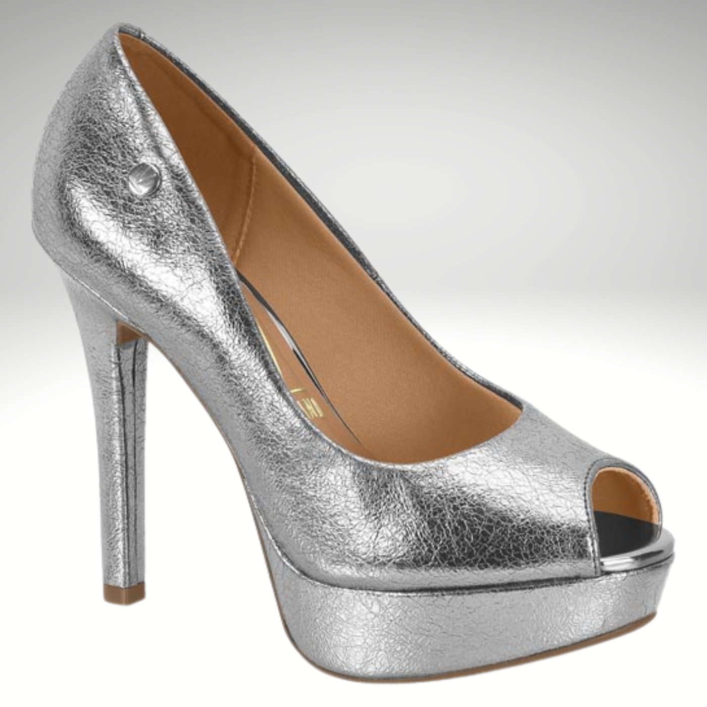 Zilveren peeptoe pumps met hoge hak en plateau | Zilveren hoge hakken met open teen