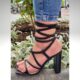 Zwarte teensandalen met hak en wikkelbanden | Zwarte sandalen met hoge hak en lange banden