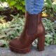 Donkerbruine chelsea boots met blokhak | Bruine enkellaarzen met blokhak