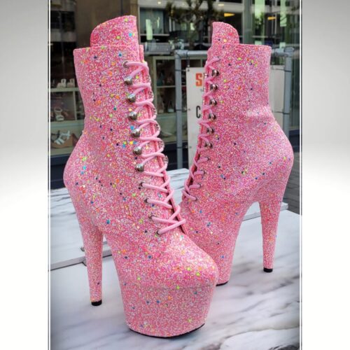 Roze Pleaser glitterlaarsjes met plateau