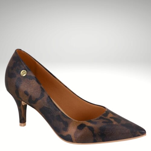 Bruine pumps met 7 cm hak en camouflageprint