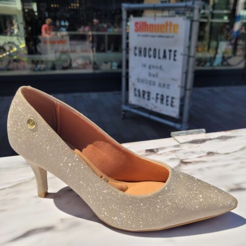 Gouden vizzano glitterpumps met lage hak | Silhouette x Vizzano