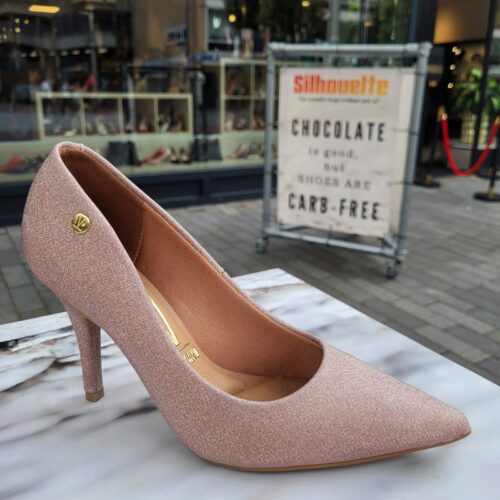Rose goud Vizzano glitterpumps met 9 cm hak | Comfortabele glitterhakken in rosegold