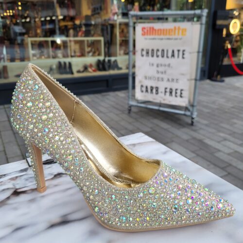 Strass pumps in goud met naaldhak | Gouden strass pumps met naaldhak | Gouden hoge hakken met strass