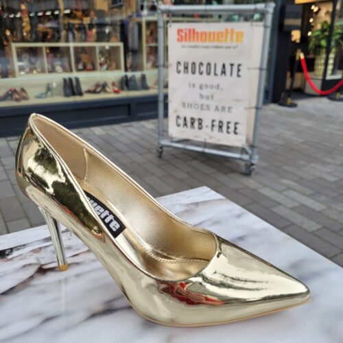 Glimmende gouden pumps met naaldhak | Gouden pumps met lagere naaldhak in metallic