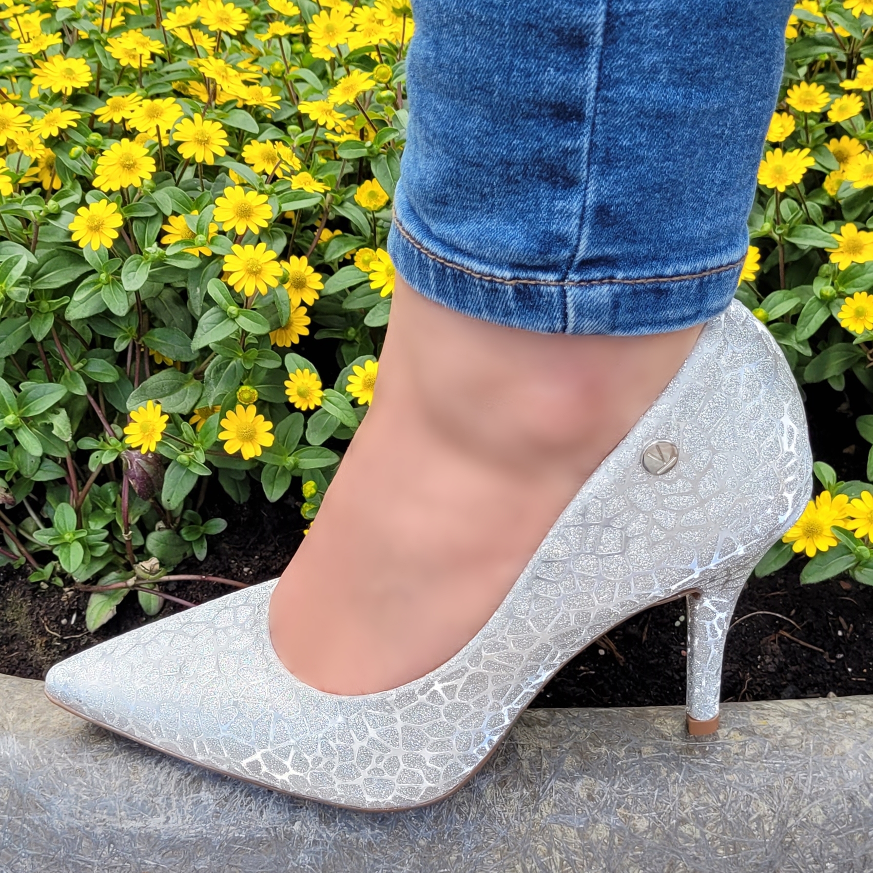 Panterprint pumps in zilver met glitters | Zilveren glitterpumps met panterprint