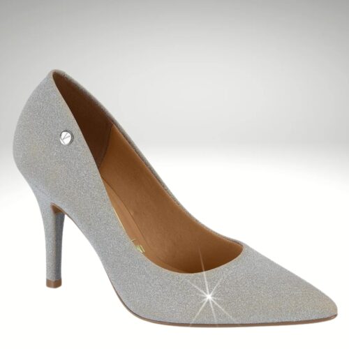 Zilveren Vizzano glitterpumps met 9 cm hak | Comfortabele zilveren glitterhakken